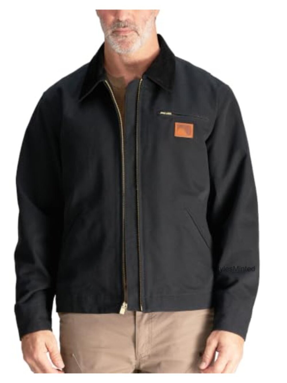 Men's Canvas Work Jacket Corduroy Collar Barn Utility Zip